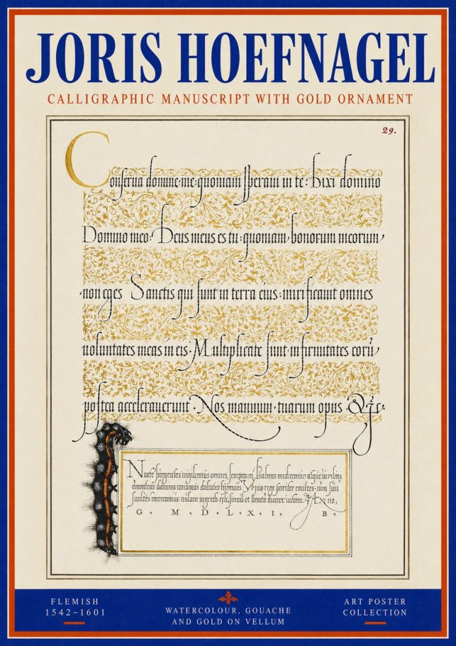 Joris Hoefnagel Calligraphic Manuscript with Gold Ornament No3 - Póster