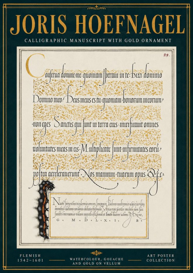 Joris Hoefnagel Calligraphic Manuscript with Gold Ornament No4 - Póster