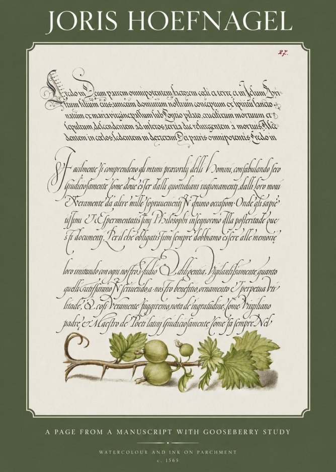 Joris Hoefnagel A Page from a Manuscript with Gooseberry Study No1 - Póster