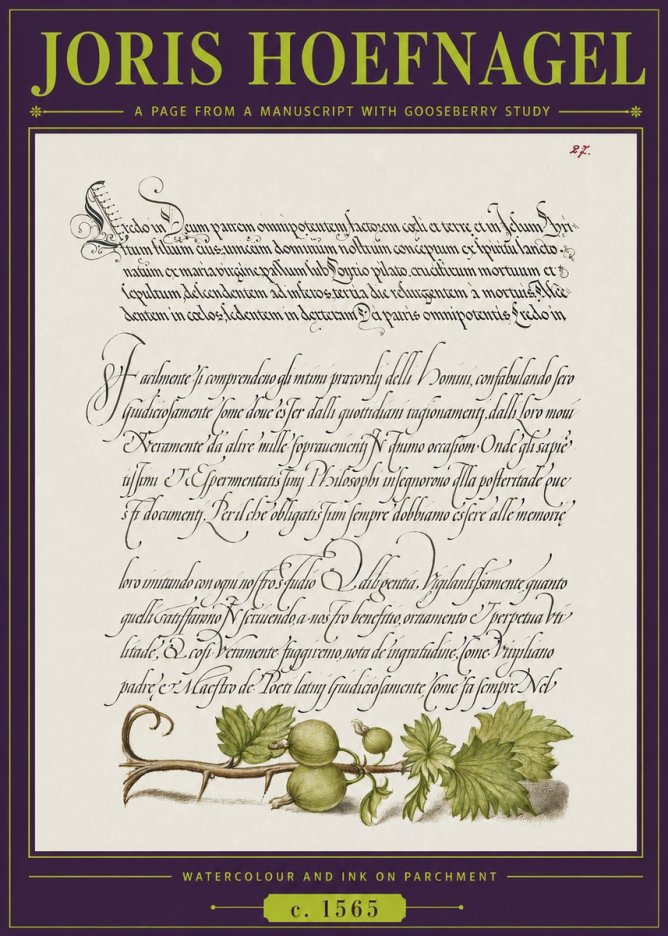 Joris Hoefnagel A Page from a Manuscript with Gooseberry Study No3 - Póster