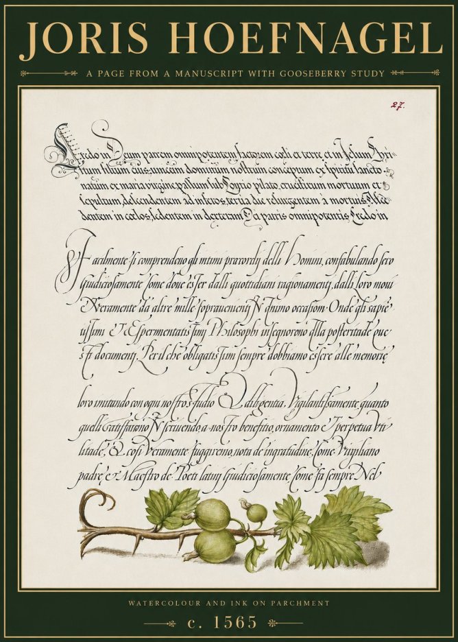 Joris Hoefnagel A Page from a Manuscript with Gooseberry Study No4 - Póster