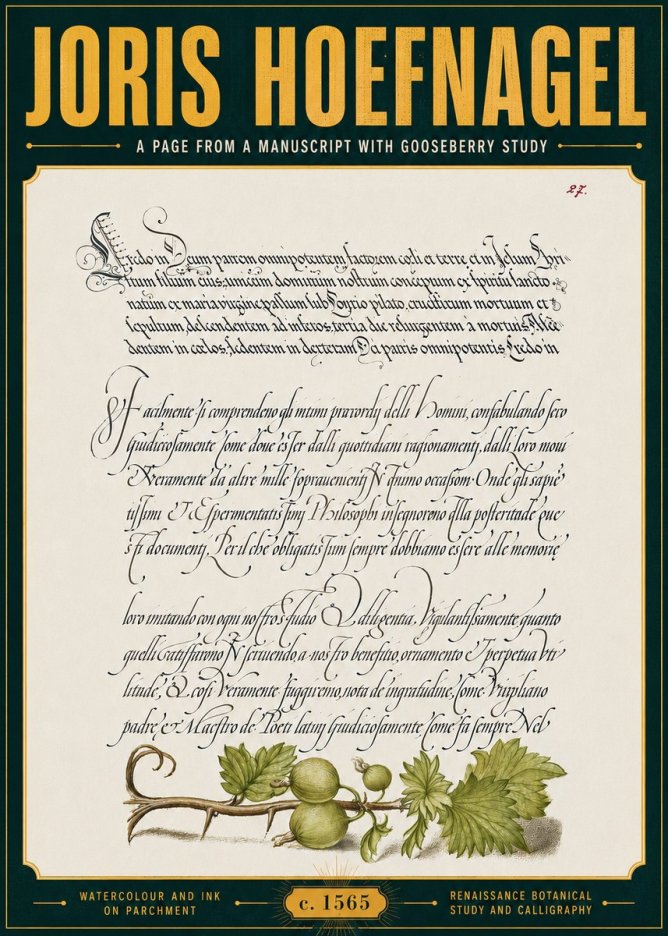 Joris Hoefnagel A Page from a Manuscript with Gooseberry Study No6 - Póster