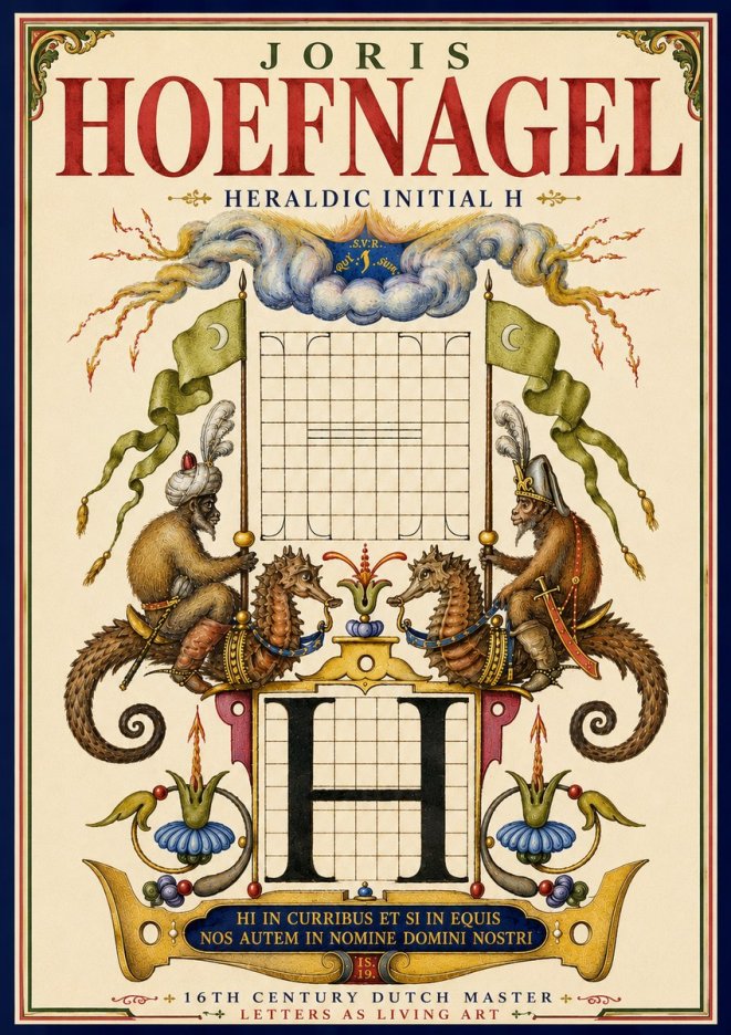 Joris Hoefnagel Heraldic Initial H No5 - Póster