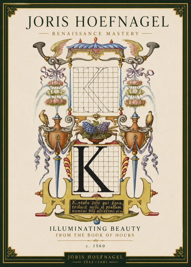 Joris Hoefnagel Illuminated Initial "K" from the Book of Hours No3 - Póster