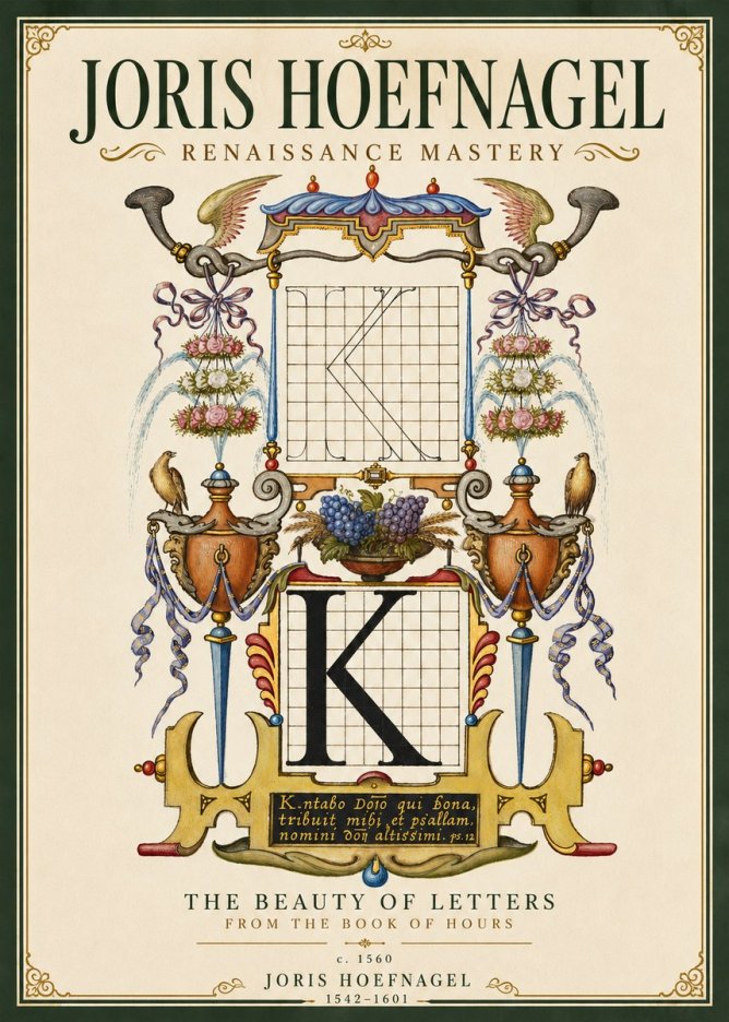 Joris Hoefnagel Illuminated Initial "K" from the Book of Hours No5 - Póster