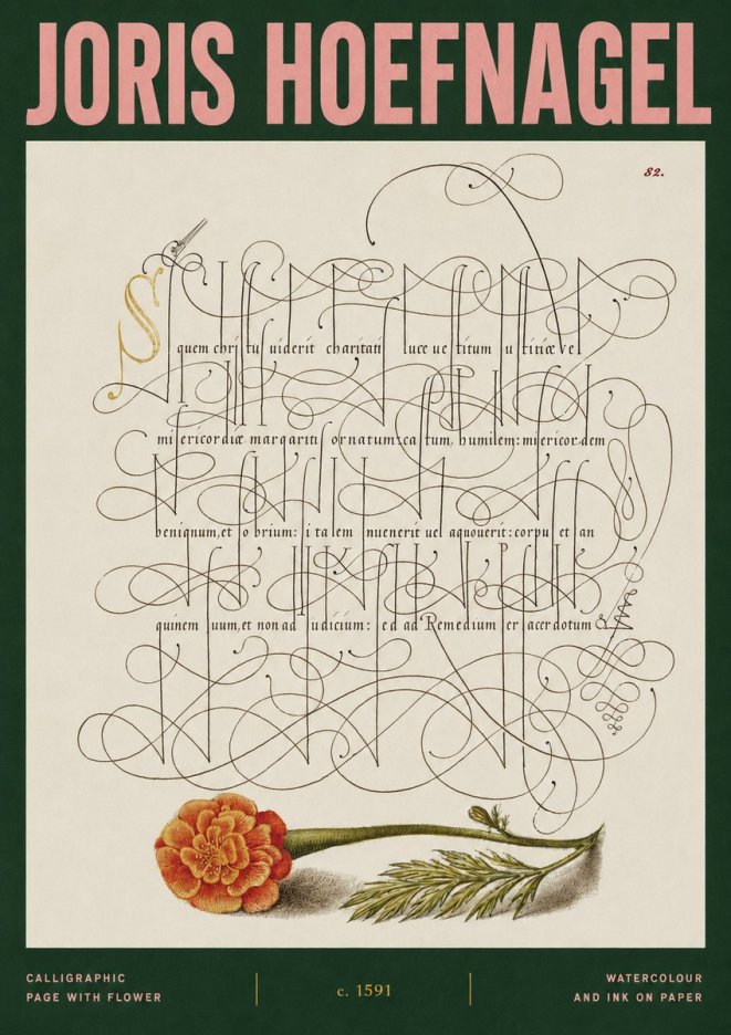 Joris Hoefnagel Calligraphic Study with Marigold No3 - Póster