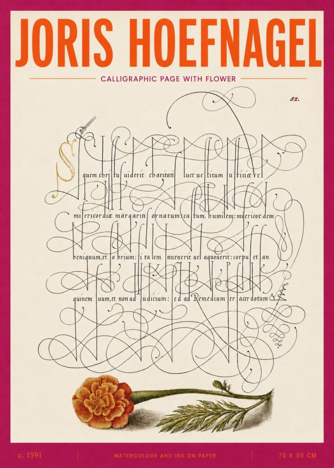 Joris Hoefnagel Calligraphic Study with Marigold No5 - Póster