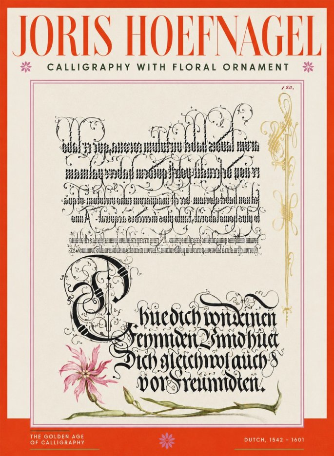 Joris Hoefnagel Calligraphy with Floral Ornament No2 - Póster