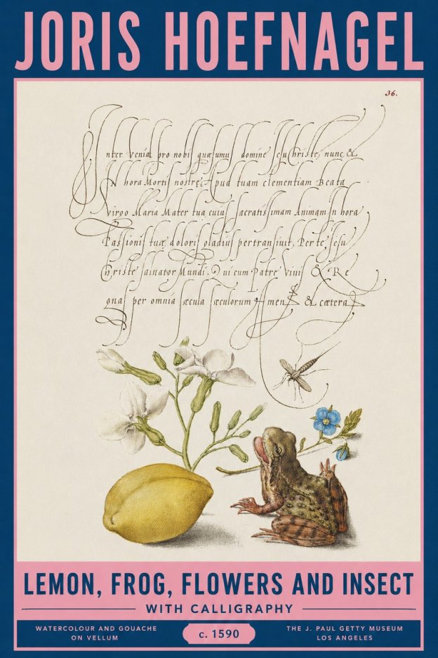 Joris Hoefnagel Nature Study with Lemon, Flowers, Frog & Insect No3 - Póster