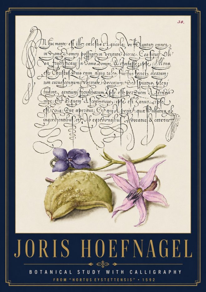 Joris Hoefnagel Botanical Study with Calligraphy I No4 - Póster