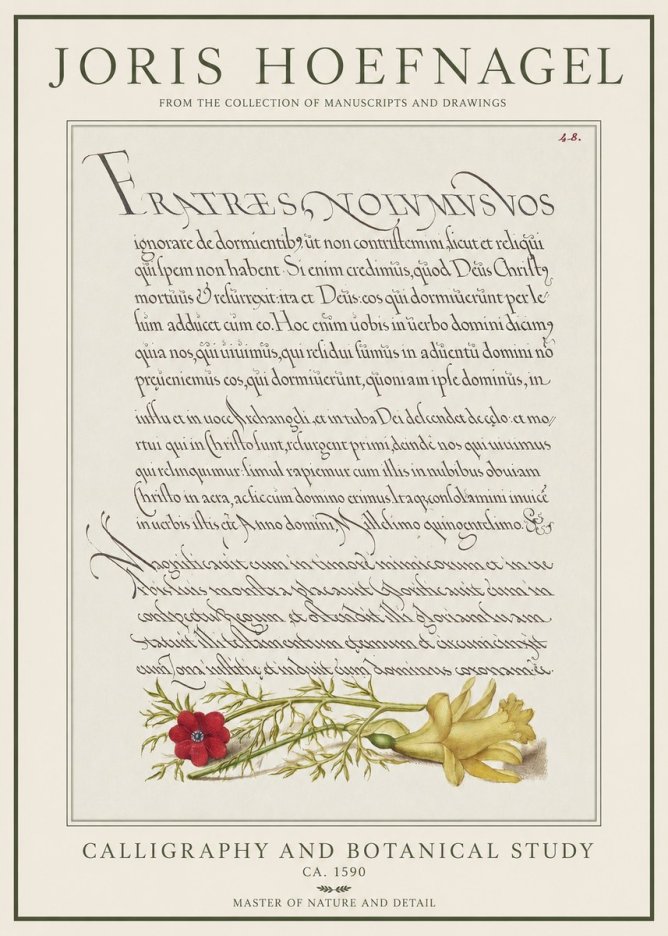 Joris Hoefnagel Calligraphy and Botanical Study I No1 - Póster