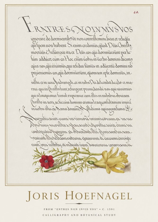 Joris Hoefnagel Calligraphy and Botanical Study I No2 - Póster