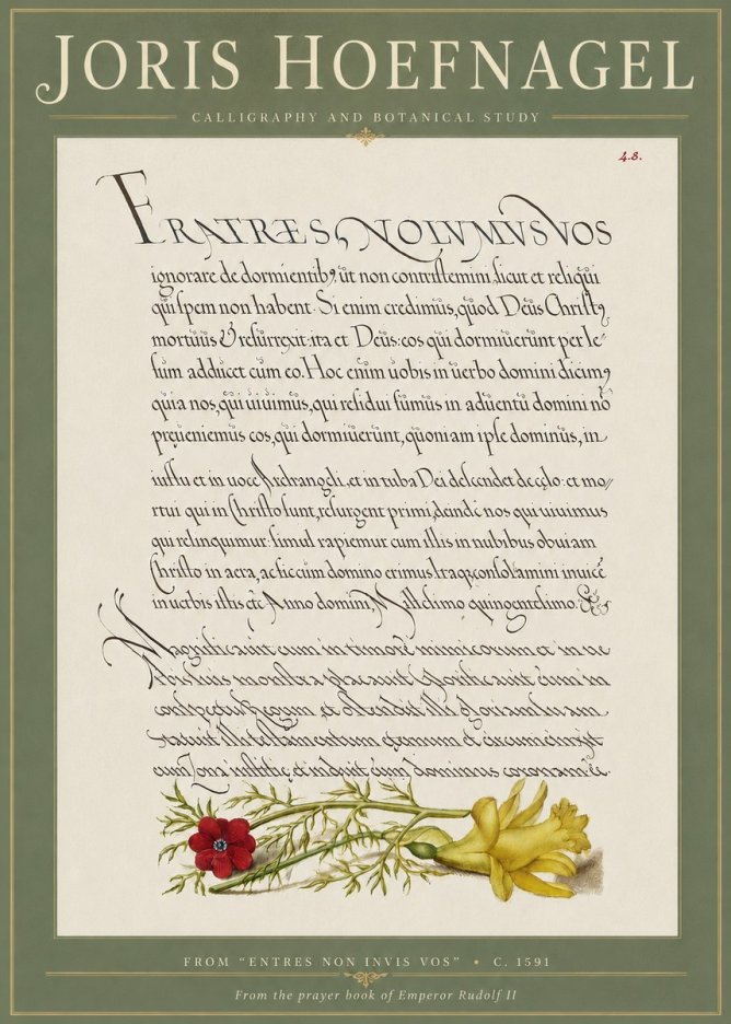 Joris Hoefnagel Calligraphy and Botanical Study I No4 - Póster