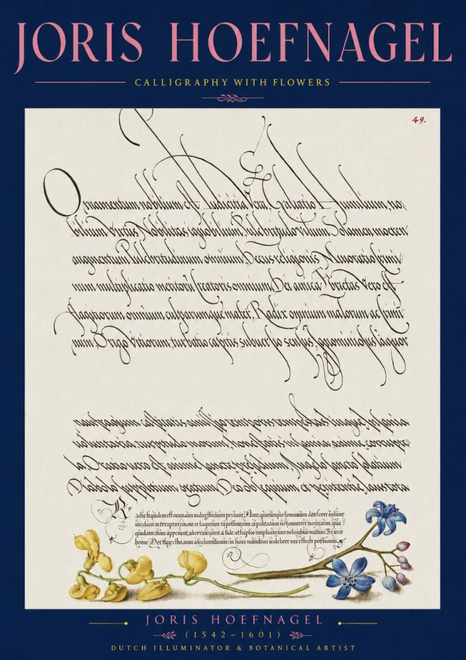 Joris Hoefnagel Calligraphy with Flowers No2 - Póster