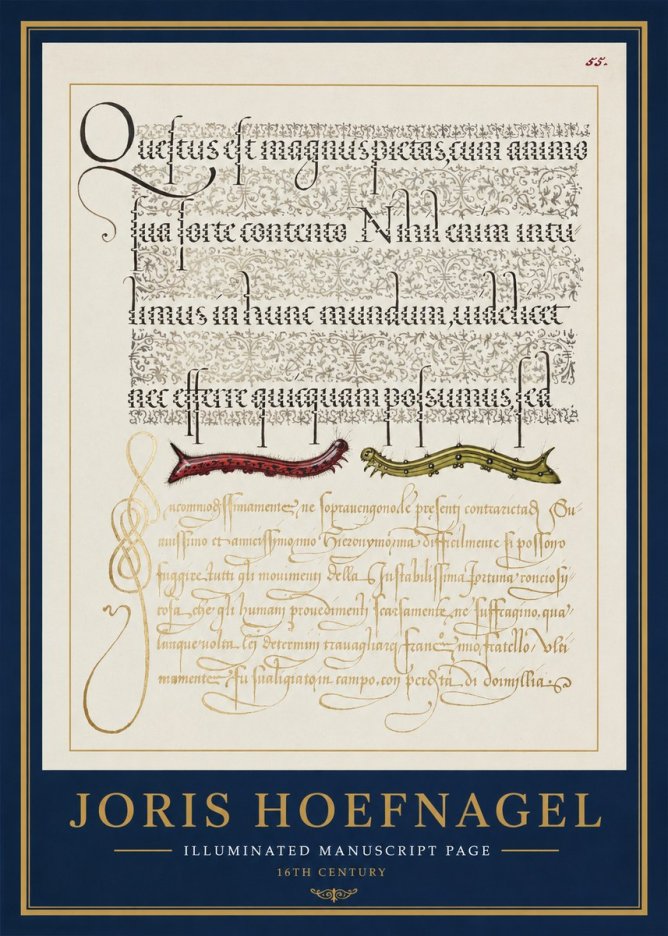 Joris Hoefnagel Illuminated Manuscript Page I No1 - Póster
