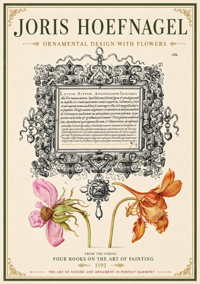 Joris Hoefnagel Ornament and Botanical Study No6 - Póster