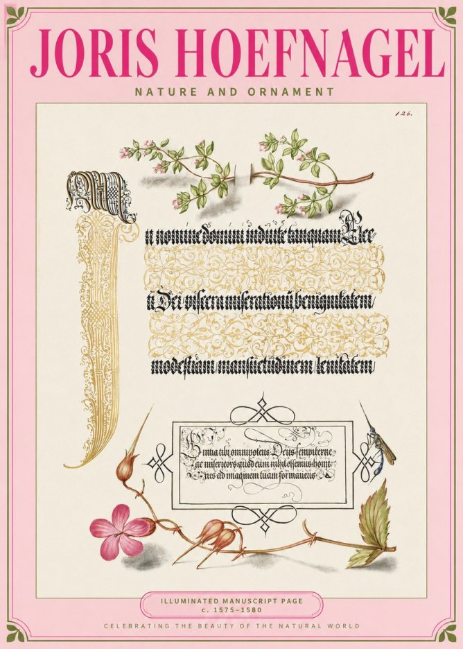 Joris Hoefnagel Illuminated Manuscript Page with Flowers and Insect No2 - Póster