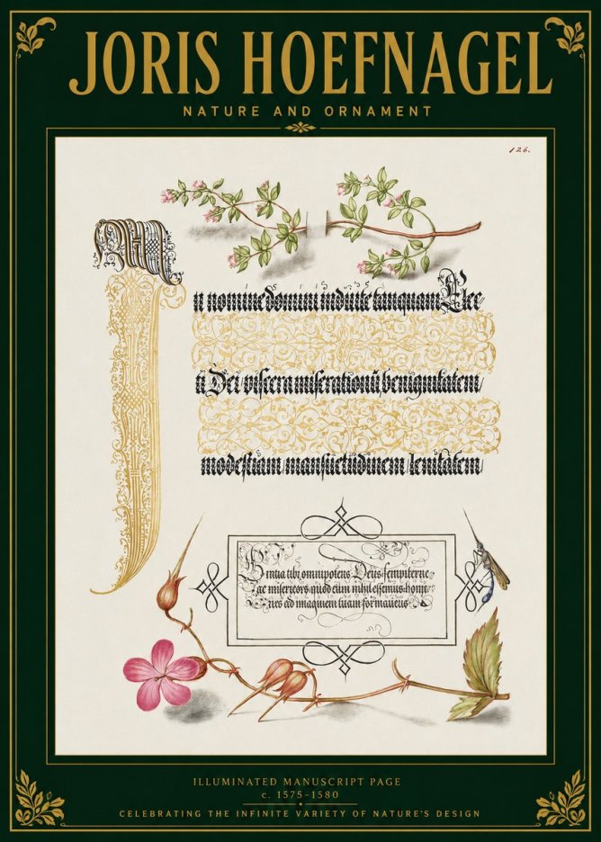 Joris Hoefnagel Illuminated Manuscript Page with Flowers and Insect No3 - Póster