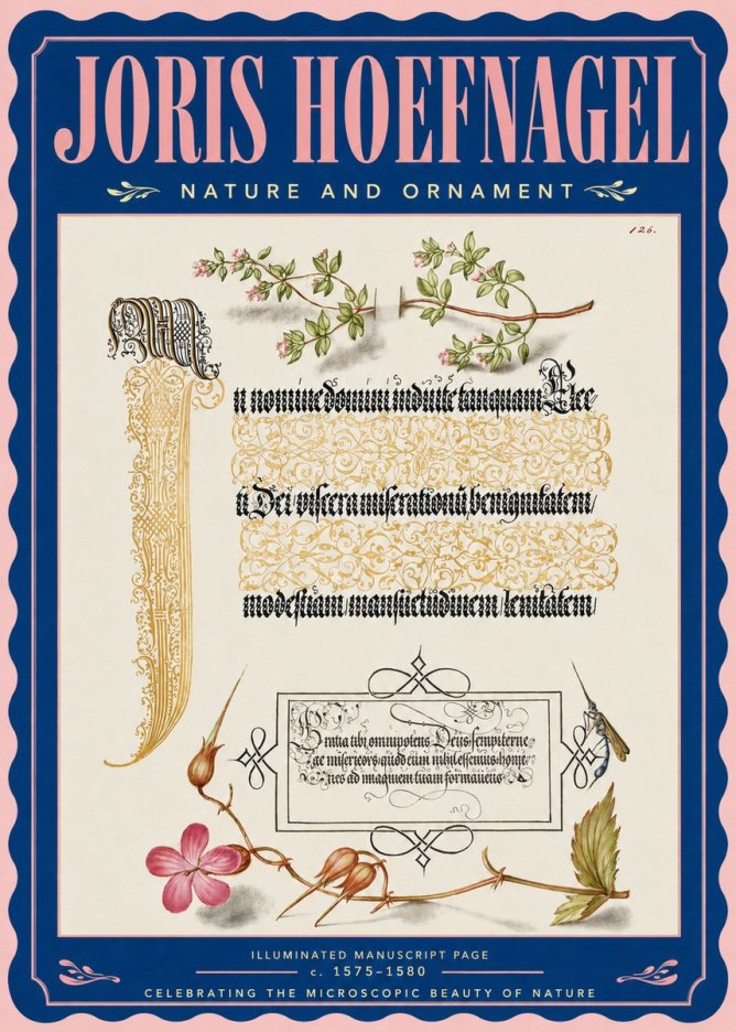 Joris Hoefnagel Illuminated Manuscript Page with Flowers and Insect No4 - Póster