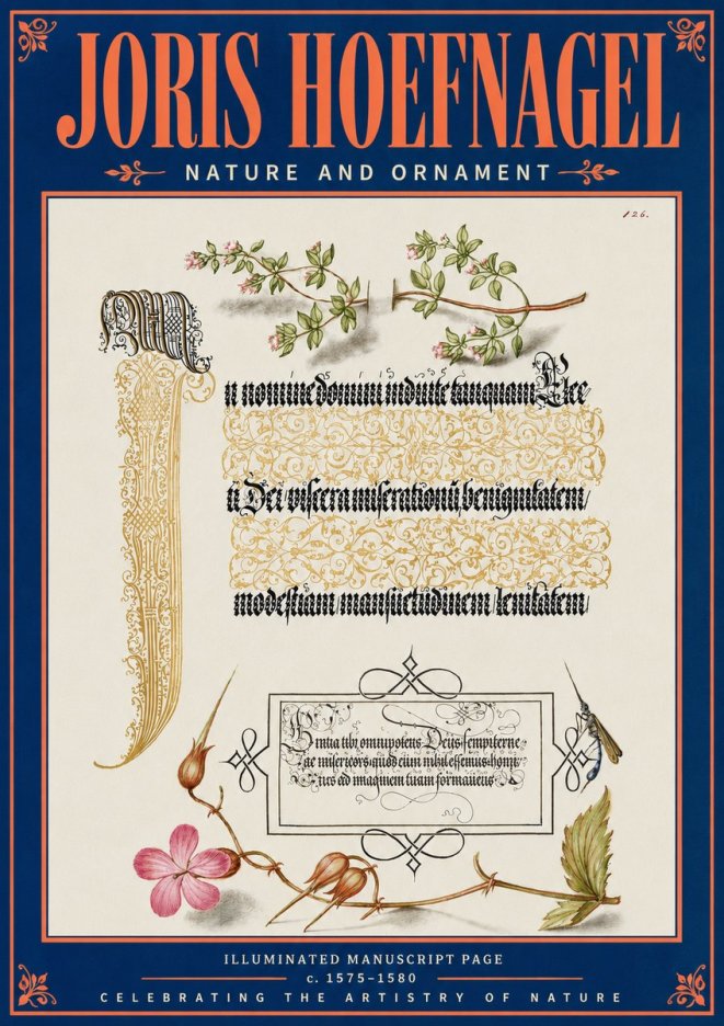Joris Hoefnagel Illuminated Manuscript Page with Flowers and Insect No5 - Póster