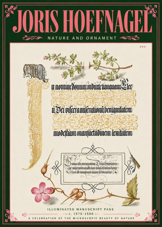 Joris Hoefnagel Illuminated Manuscript Page with Flowers and Insect No6 - Póster