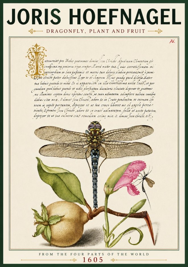 Joris Hoefnagel Dragonfly, Plant and Fruit No6 - Póster