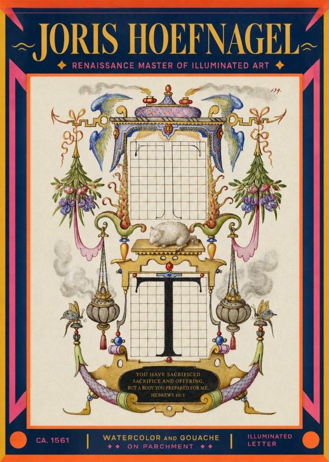 Joris Hoefnagel Letter T with Biblical Verse No2 - Póster