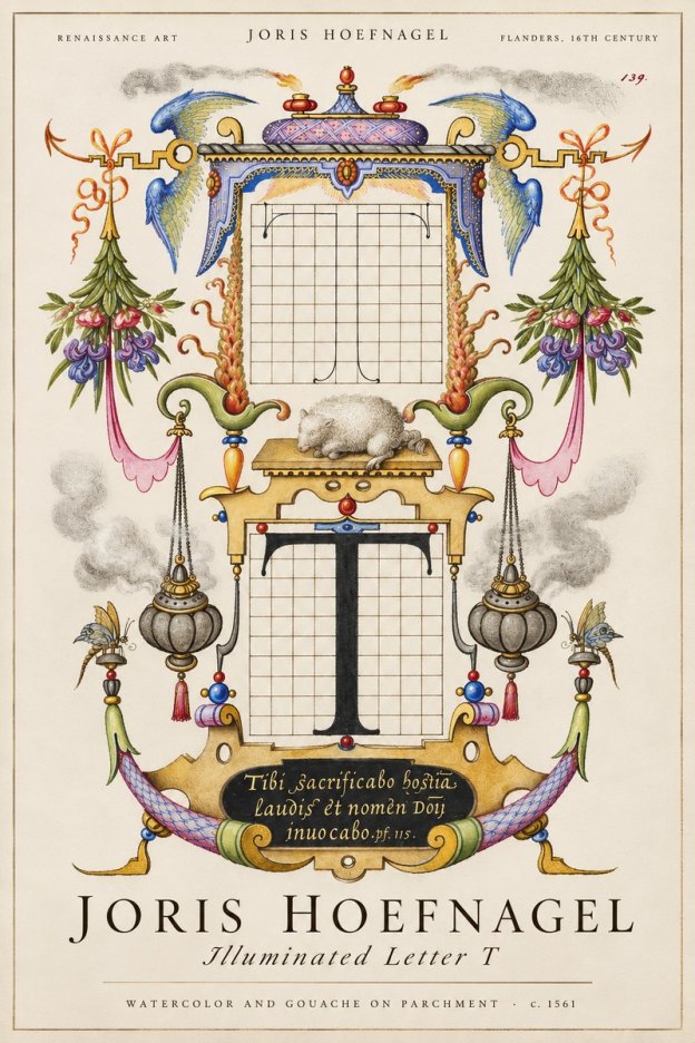 Joris Hoefnagel Letter T with Biblical Verse No3 - Póster