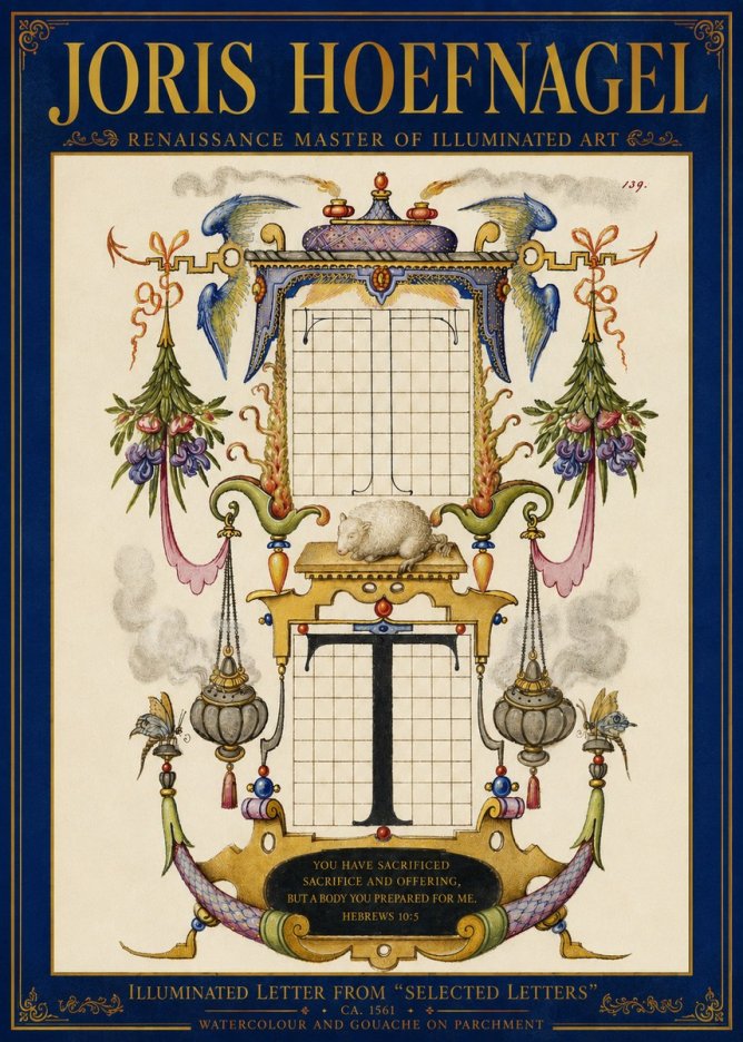 Joris Hoefnagel Letter T with Biblical Verse No5 - Póster