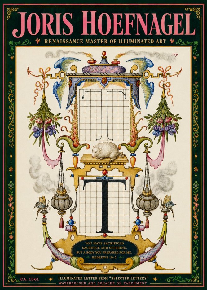 Joris Hoefnagel Letter T with Biblical Verse No6 - Póster