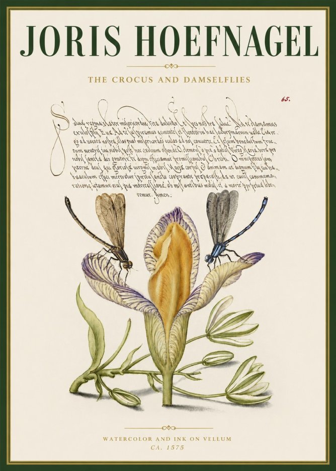 Joris Hoefnagel The Crocus and Damselflies No3 - Póster
