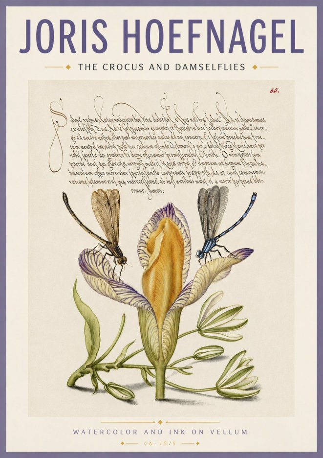 Joris Hoefnagel The Crocus and Damselflies No4 - Póster
