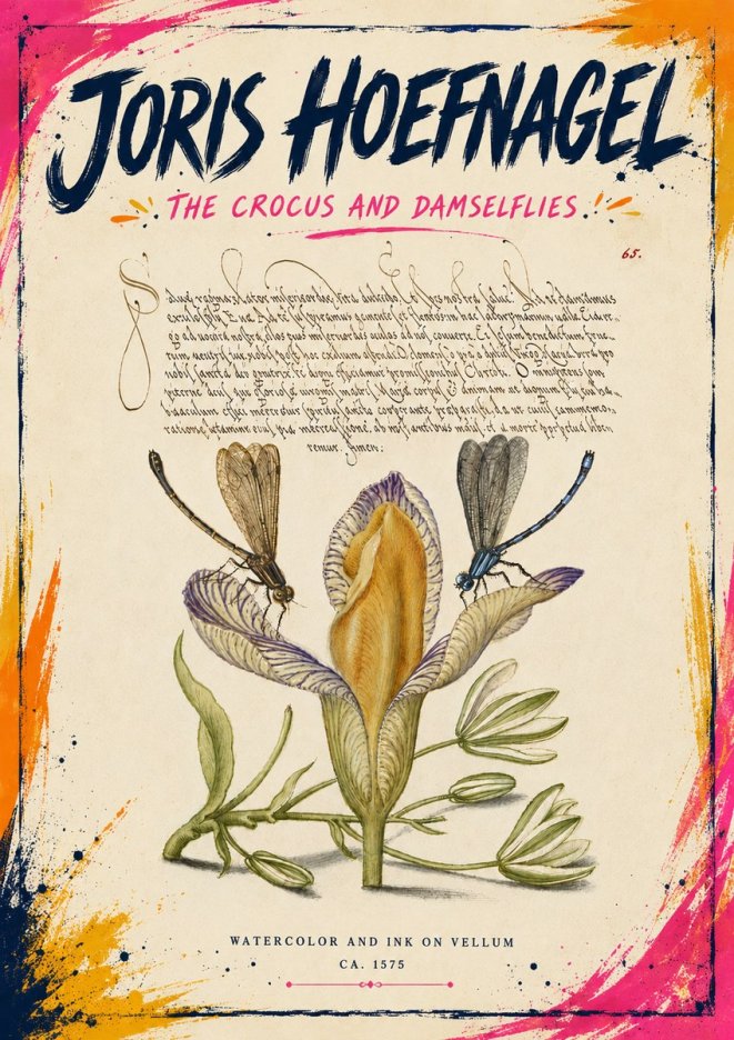 Joris Hoefnagel The Crocus and Damselflies No6 - Póster