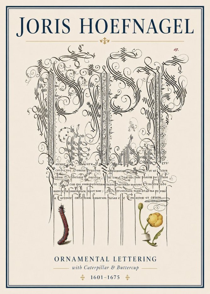 Joris Hoefnagel Ornamental Calligraphy with Caterpillar and Buttercup No4 - Póster