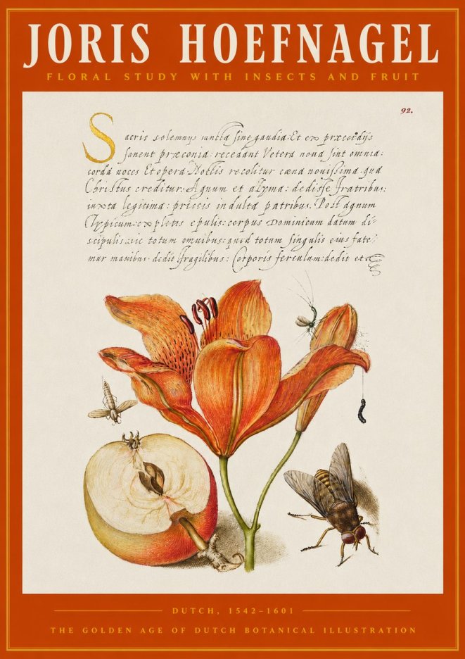 Joris Hoefnagel Floral Study with Insects and Fruit No2 - Póster