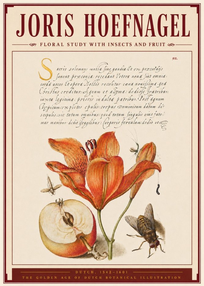 Joris Hoefnagel Floral Study with Insects and Fruit No4 - Póster