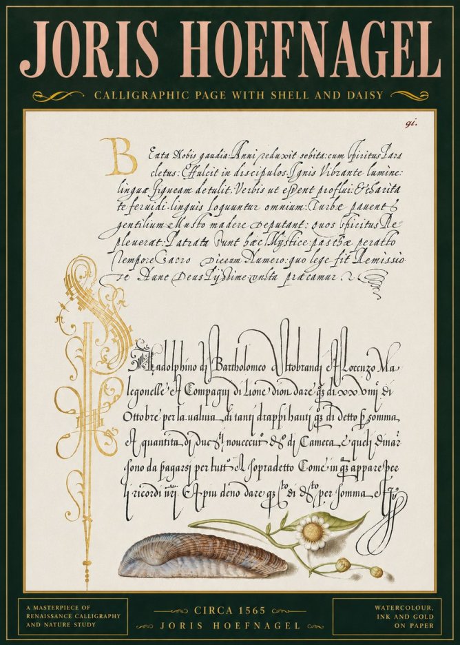 Joris Hoefnagel Calligraphic Page with Shell and Daisy No4 - Póster