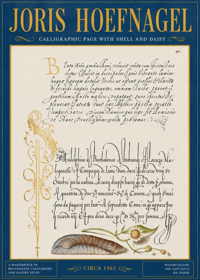 Joris Hoefnagel Calligraphic Page with Shell and Daisy No5 - Póster