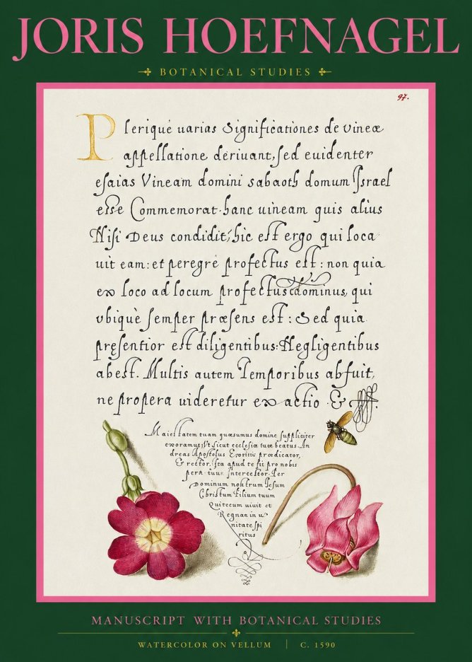 Joris Hoefnagel Manuscript with Botanical Studies No2 - Póster