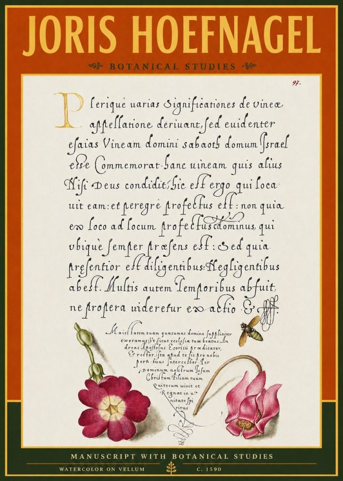 Joris Hoefnagel Manuscript with Botanical Studies No4 - Póster