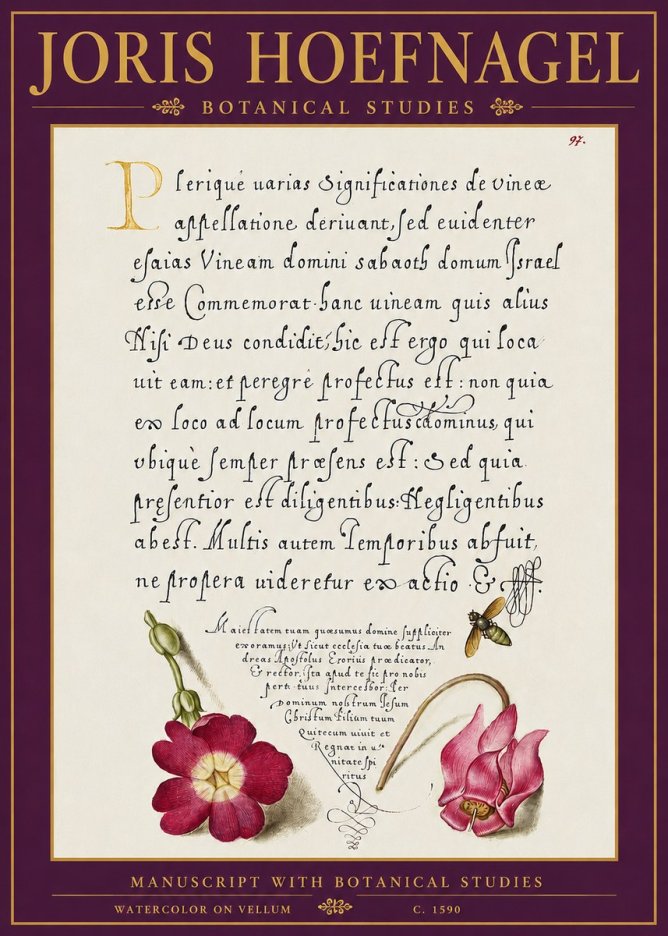 Joris Hoefnagel Manuscript with Botanical Studies No5 - Póster