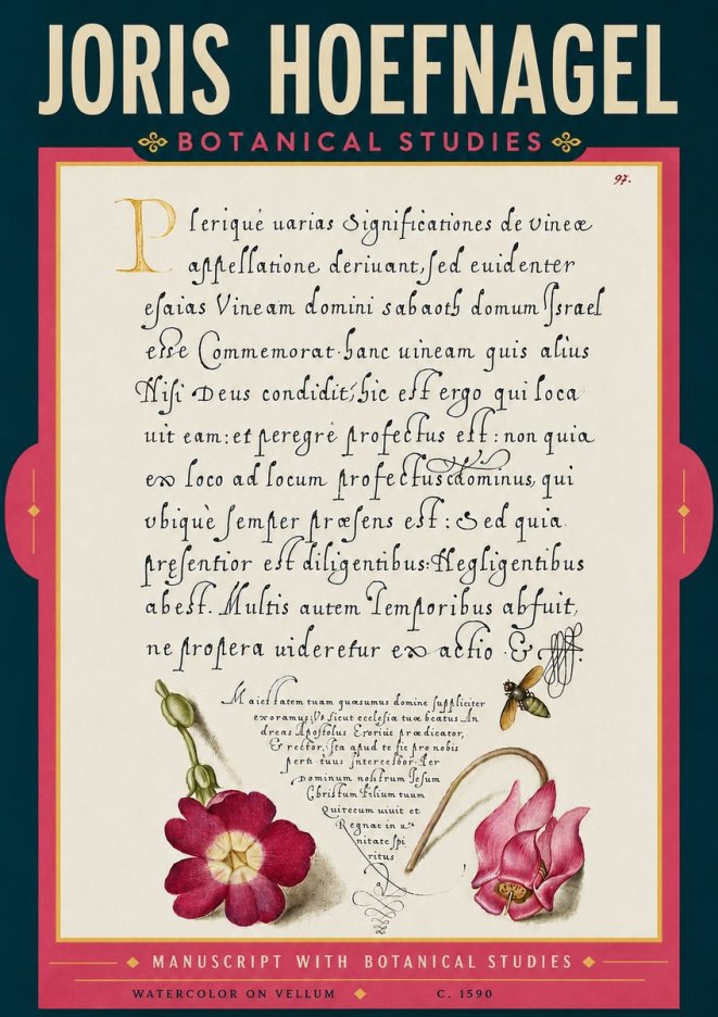 Joris Hoefnagel Manuscript with Botanical Studies No6 - Póster
