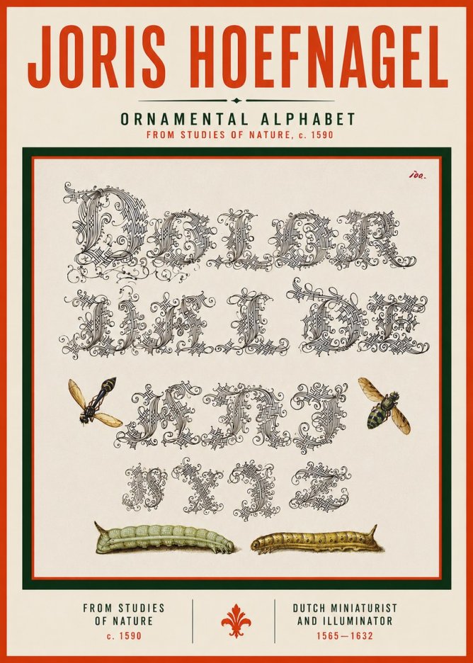 Joris Hoefnagel Ornamental Alphabet from Studies of Nature No3 - Póster