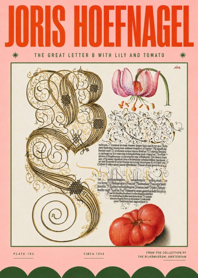 Joris Hoefnagel The Great Letter B with Lily and Tomato No4 - Póster