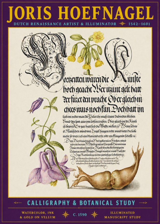 Joris Hoefnagel Calligraphy & Botanical Study No3 - Póster
