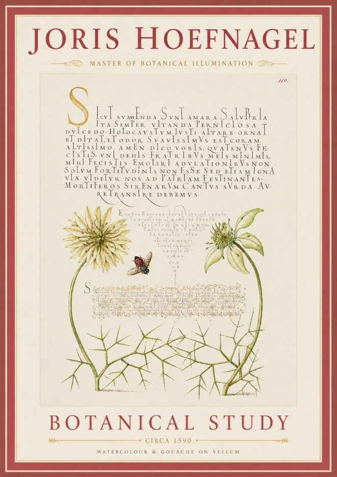 Joris Hoefnagel Botanical Study with Insect No5 - Póster