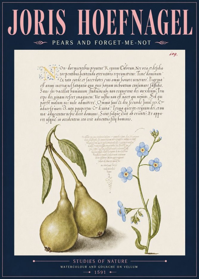 Joris Hoefnagel Pears and Forget-me-not No6 - Póster