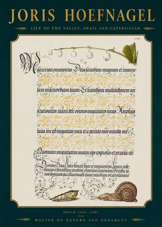 Joris Hoefnagel Lily of the Valley, Snail and Caterpillar No2 - Póster