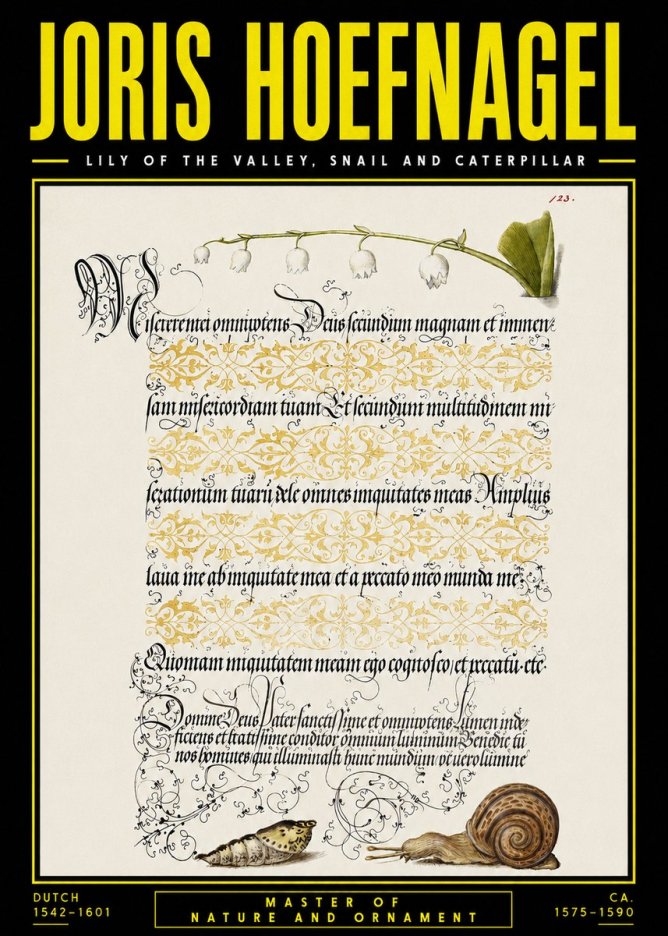 Joris Hoefnagel Lily of the Valley, Snail and Caterpillar No5 - Póster