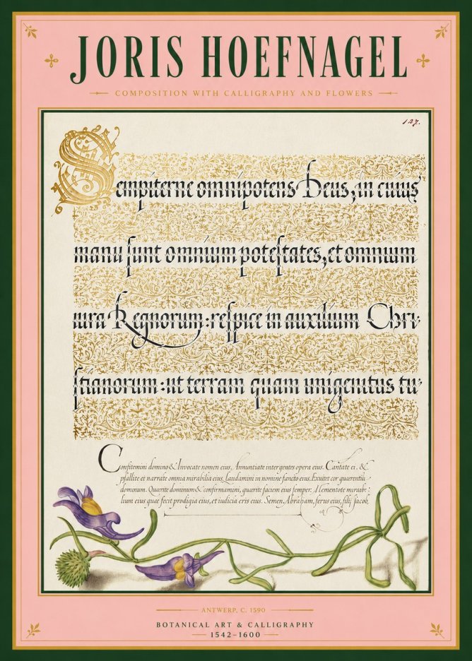 Joris Hoefnagel Composition with Calligraphy and Flowers No3 - Póster